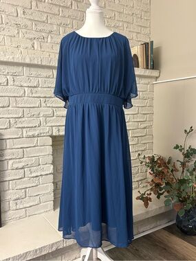 Hanna Nikole Blue Chiffon Ruffle Midi Dress Size 16W